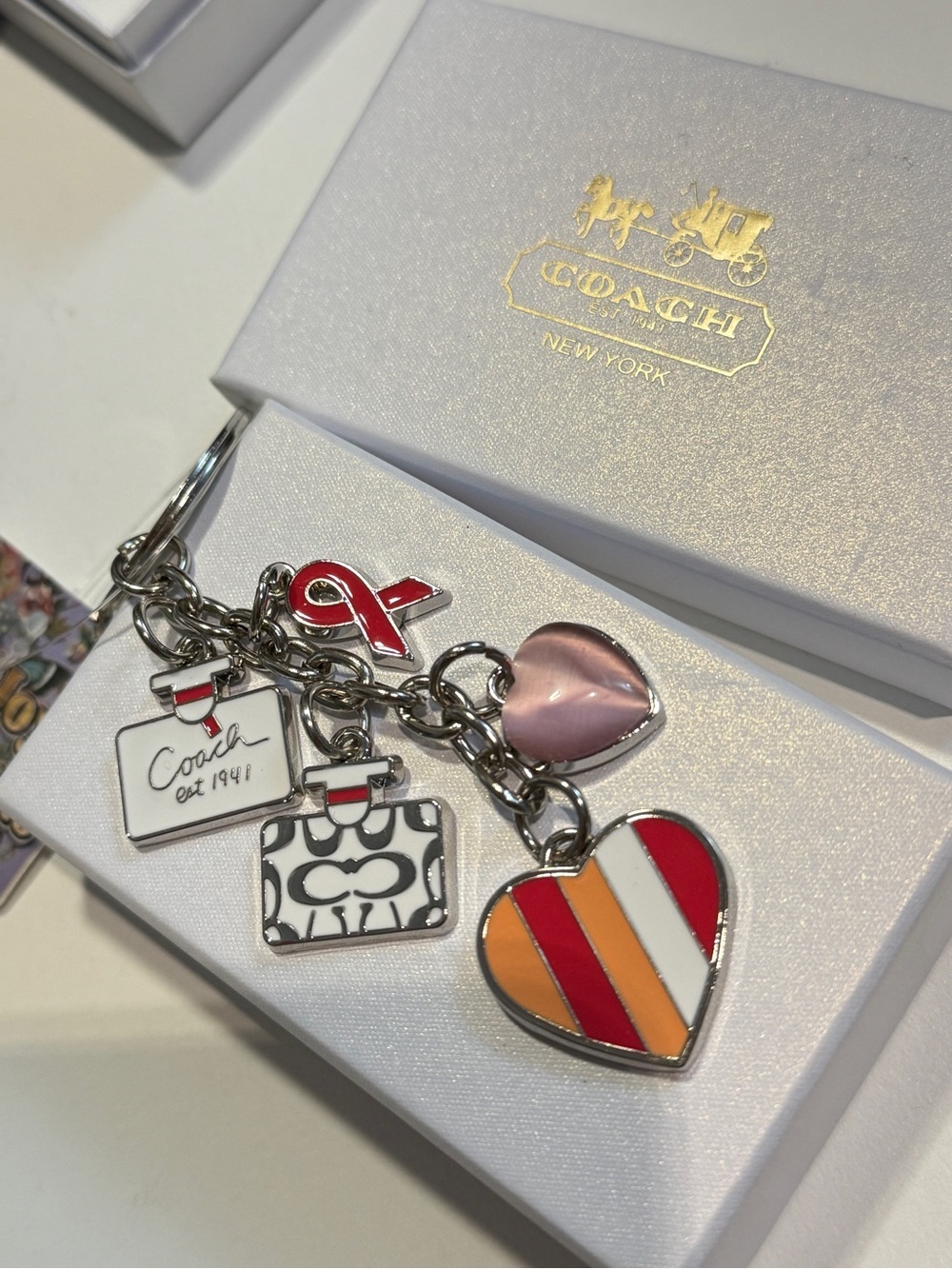 Coach Multicolor Enamel Heart & Bag Charm Keychain
